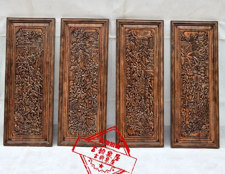 

Dongyang woodcarving hanging pendant four Chinese mahogany wood hollow wall screen vertical screen partition good luck