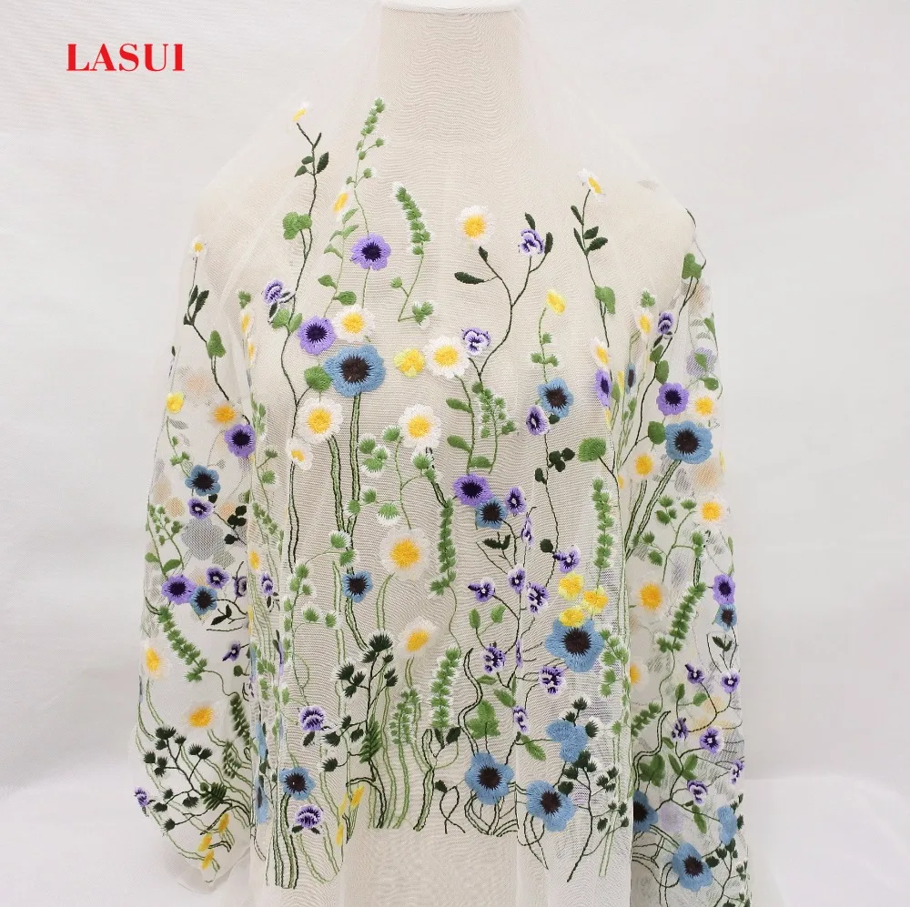LASUI 2yards/1lot flower embroidery mesh fabric multicolour wide 150cm breathable for DIY handmade accessroies dressQ011#