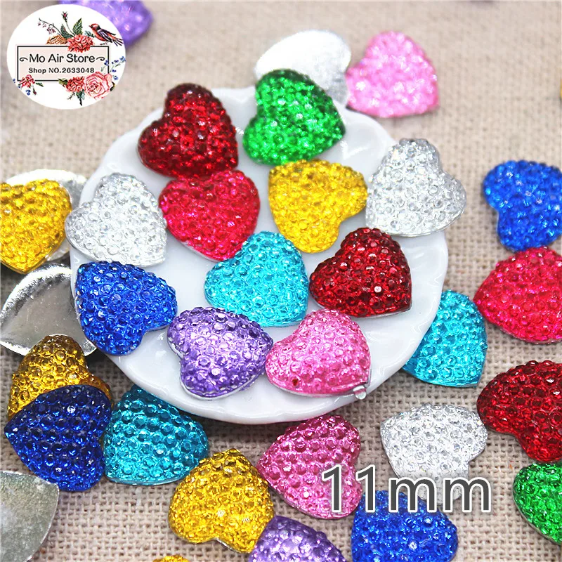 100pcs shiny clear heart Resin Flat back Cabochon Art Supply decorazione Charm Craft fai da te 11mm