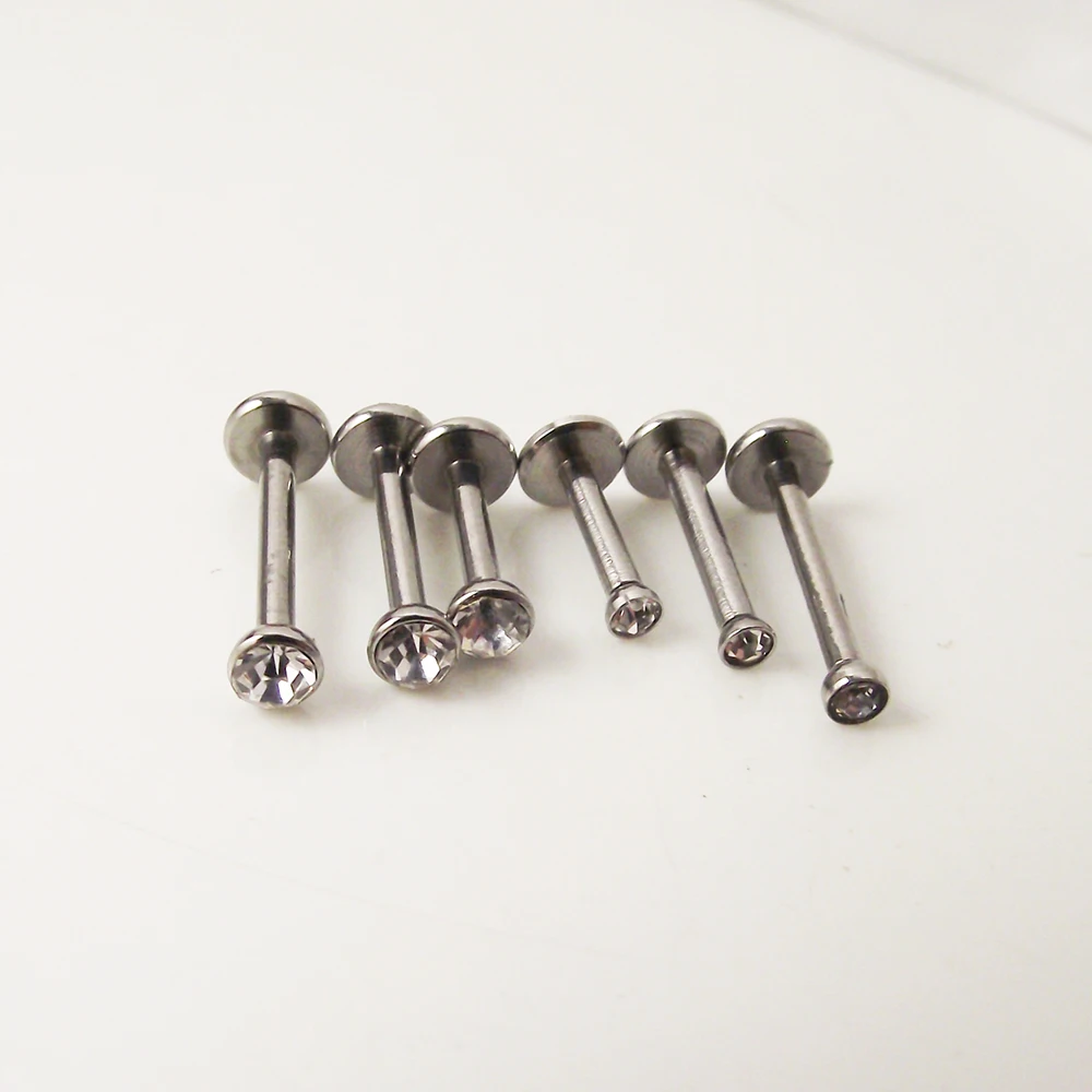 1 Piece Surgical Stainless Steel Clear Crystal Internally Thread piercing Labret Lip Ring Tragus Ear Piercing