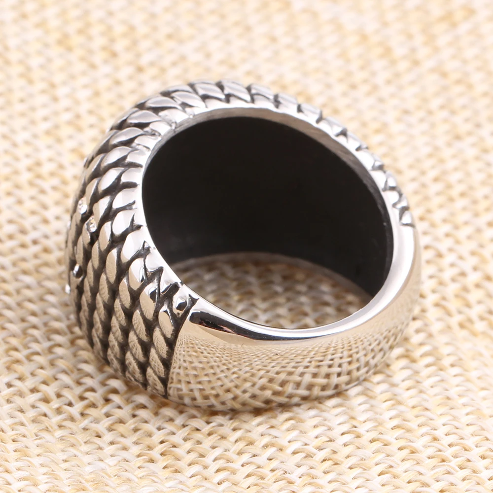 Retro Gothic Jewelry 316L Stainless Steel Crystal Channel Setting Rings birthday gift