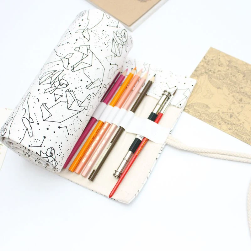 Fabric Pencil Case School Canvas Roll Pouch pecncil box Constellation Pencilcase Sketch Brush pen Pencil Bag Tools Office School