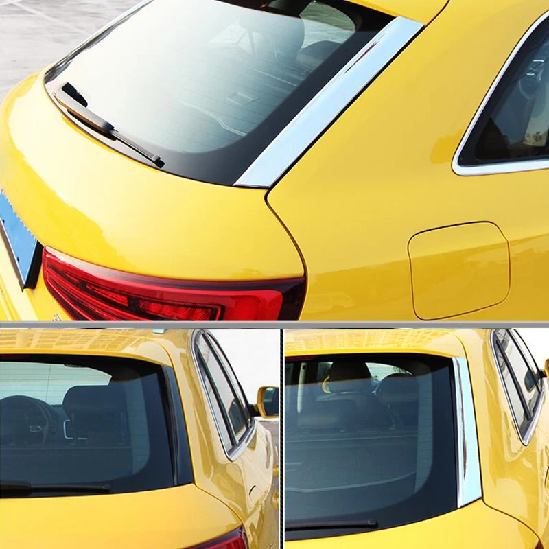 สำหรับ Audi Q3 ABS Chrome รถด้านหลังกระจก Strips ภายนอกหางหน้าต่างตกแต่งเลื่อม3D ฝาครอบสติกเกอร์ Trim อุปกรณ์เสริม2pcs