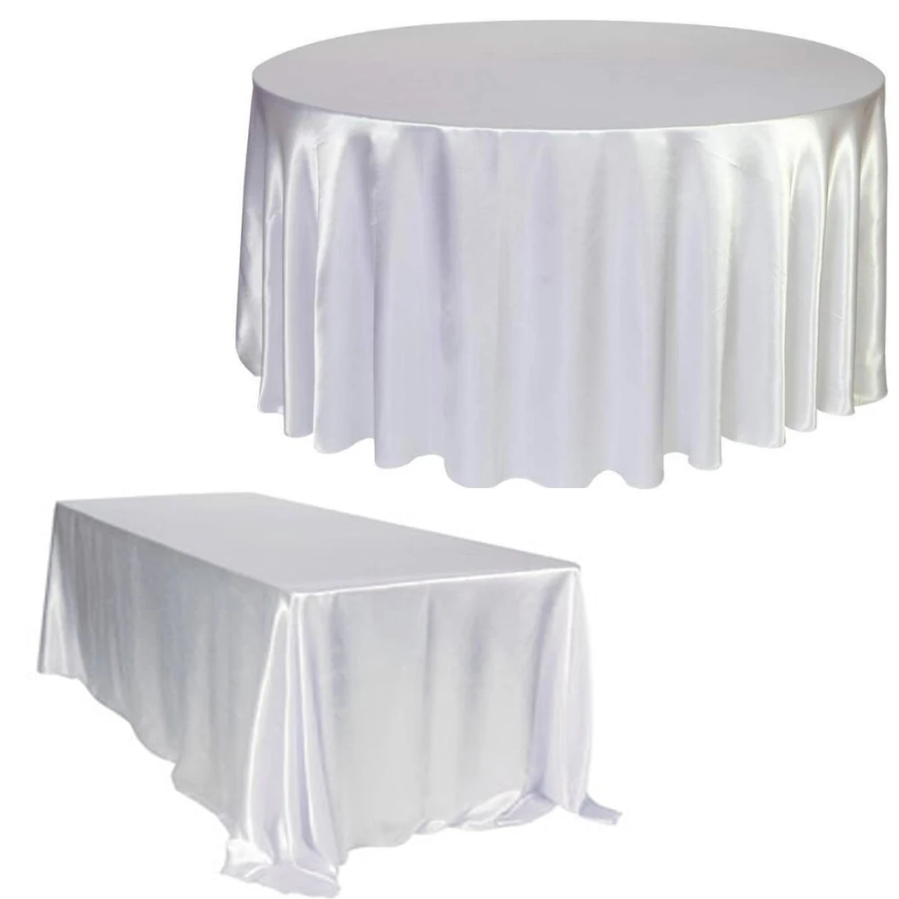 White Round/Rectangle Satin Tablecloth for Kitchen Dining Table Cover Wedding Dinner Birthday Party Decor Circular Oval Table