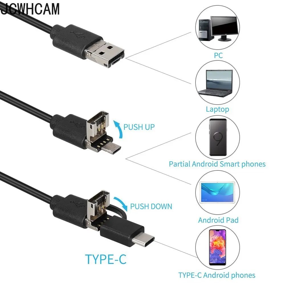 1080P Full HD  Endoscope Camera MicroUsb Type C Android Smartphone 2M 5M 10m Hard Flexible Wire 8mm Endoscopy Camera Inspection