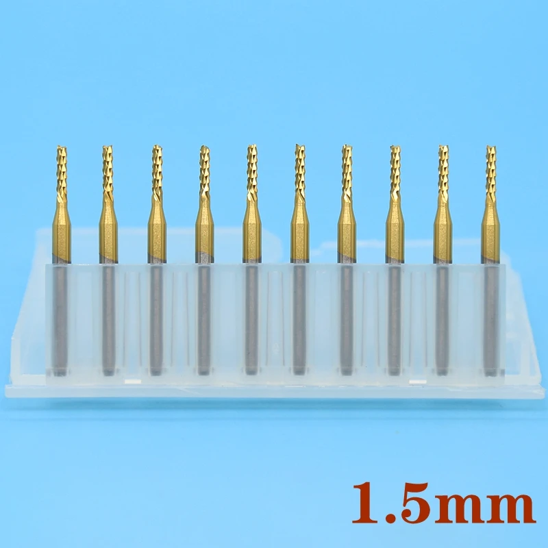 1.5mm titanium coated tungsten carbide PCB corn milling cutter 10PCS CNC router wood exercise tool metal engraving machine