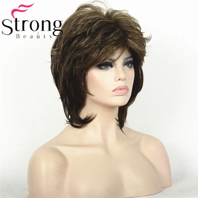 StrongBeauty Short  Brown Mix Choppy layered Shag Full Synthetic Wig Women's Wigs COLOUR CHOICES