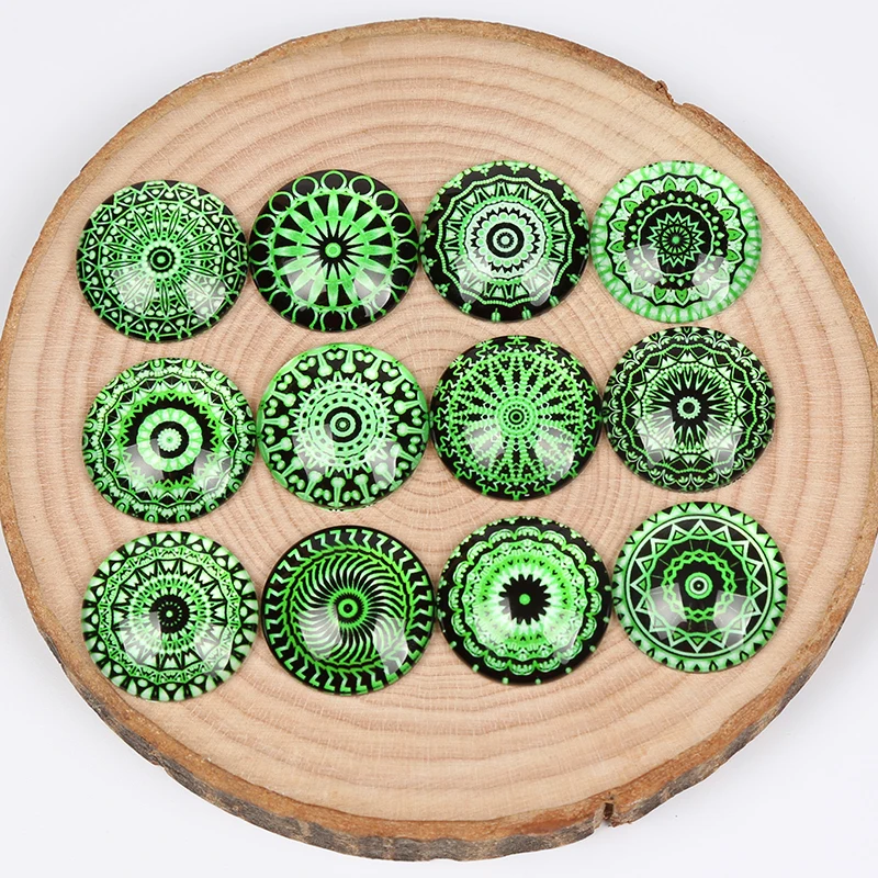 onwear mix green mandala photo cabochon 12mm 14mm 10mm 18mm 20mm 25mm round dome glass jewelry findings for earrings pendant