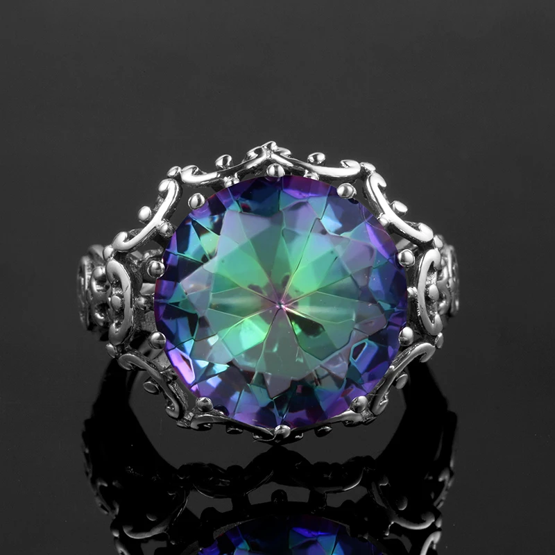 Szjinao wielka tęcza mistyczny Topaz pierścionki dla kobiet prawdziwe 925 Sterling srebrne wesele zaręczyny płatek kwiatu czechy Fine Jewelry — zdjęcie 6