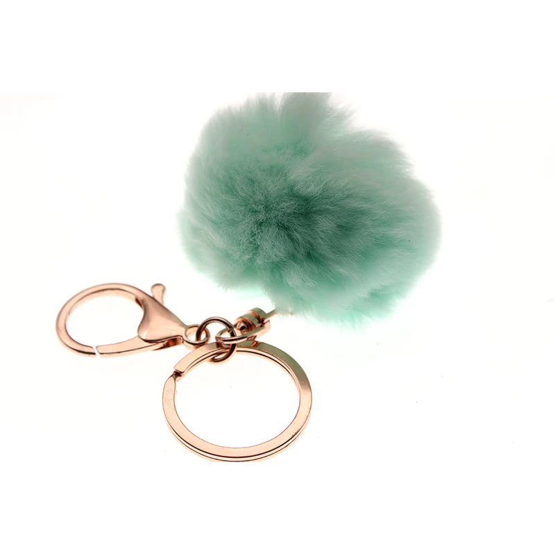 6-8cm 16 Colors Fluffy Rabbit Fur Ball Key Chain Cute Cream Black Pompom Artificial Rabbit Fur Keychain Women Car Bag Key Ring