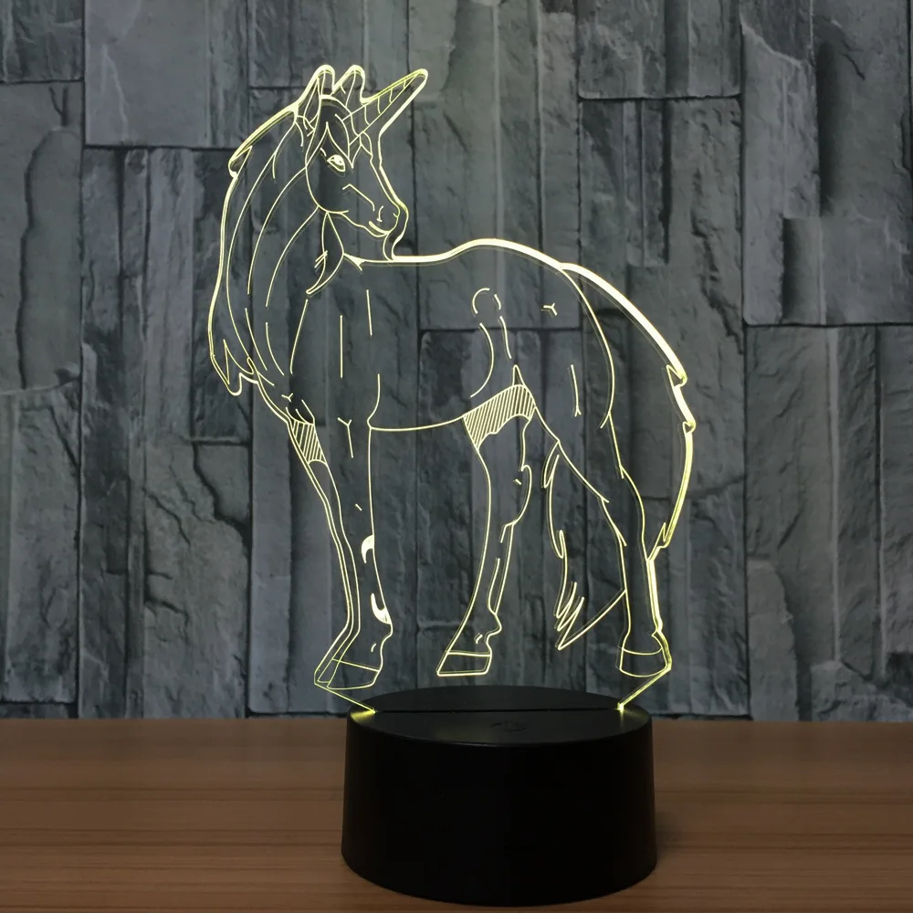 7 Warna Unicorn Gambar Pola Akrilik Lampu Malam Speaker Nirkabel Remote Control Hadiah Ornamen Unicorn Y73