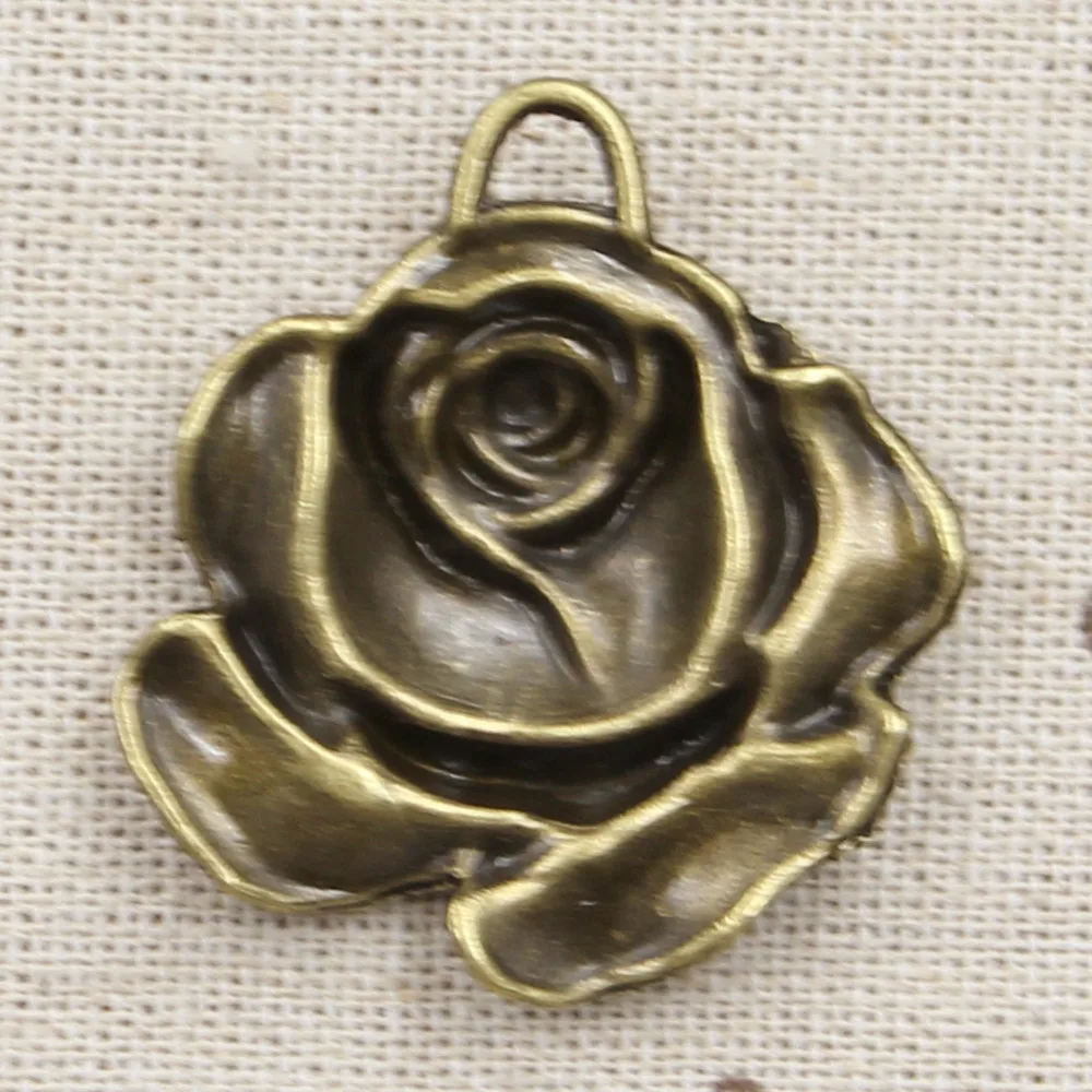 4pcs Charms Rose Flower 36x33mm Antique Making Pendant fit,Vintage Tibetan Bronze Silver color,DIY Handmade Jewelry