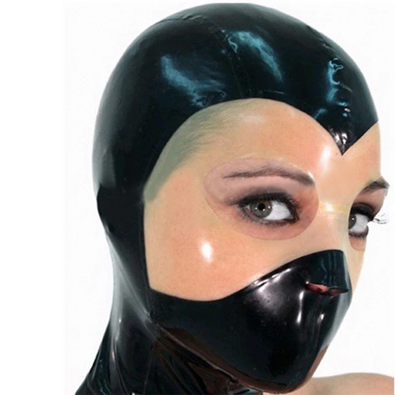 

new rushed rubber sexy exotic lingerie handmade black latex spliced transparent open eyes mask hoods hood cekc zentai uniform