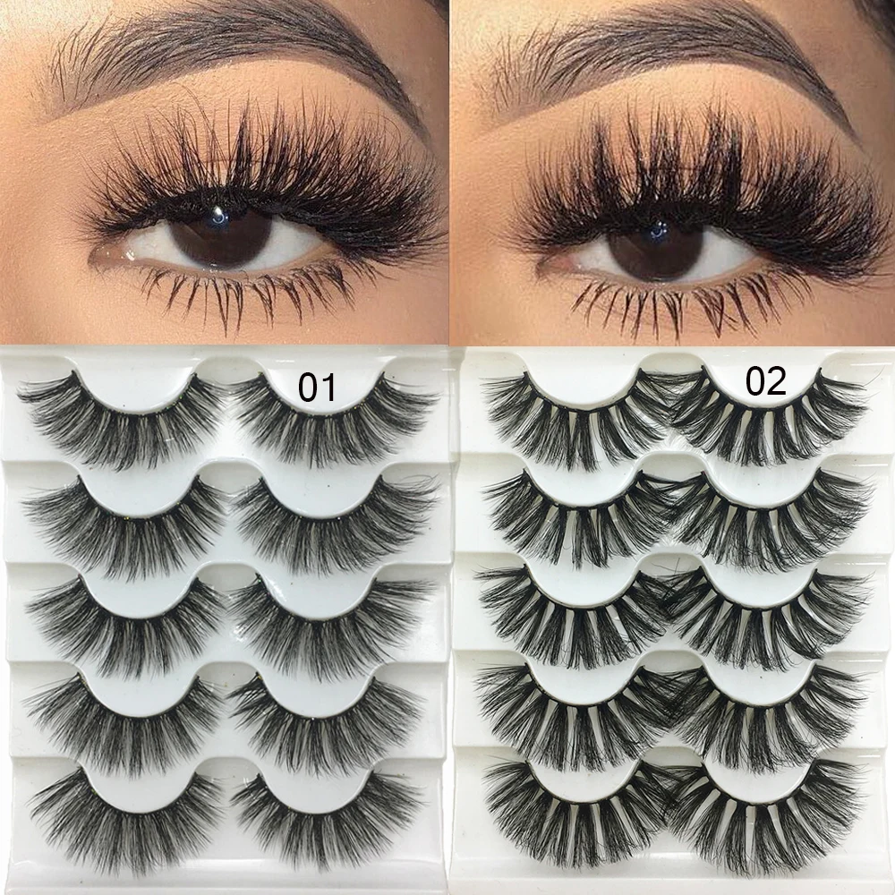 5คู่3D Faux Mink ผมนุ่มขนตาปลอม Fluffy Wispy หนา Lashes Handmade Soft Beauty Eye แต่งหน้าเครื่องมือขยาย DROPSHIP