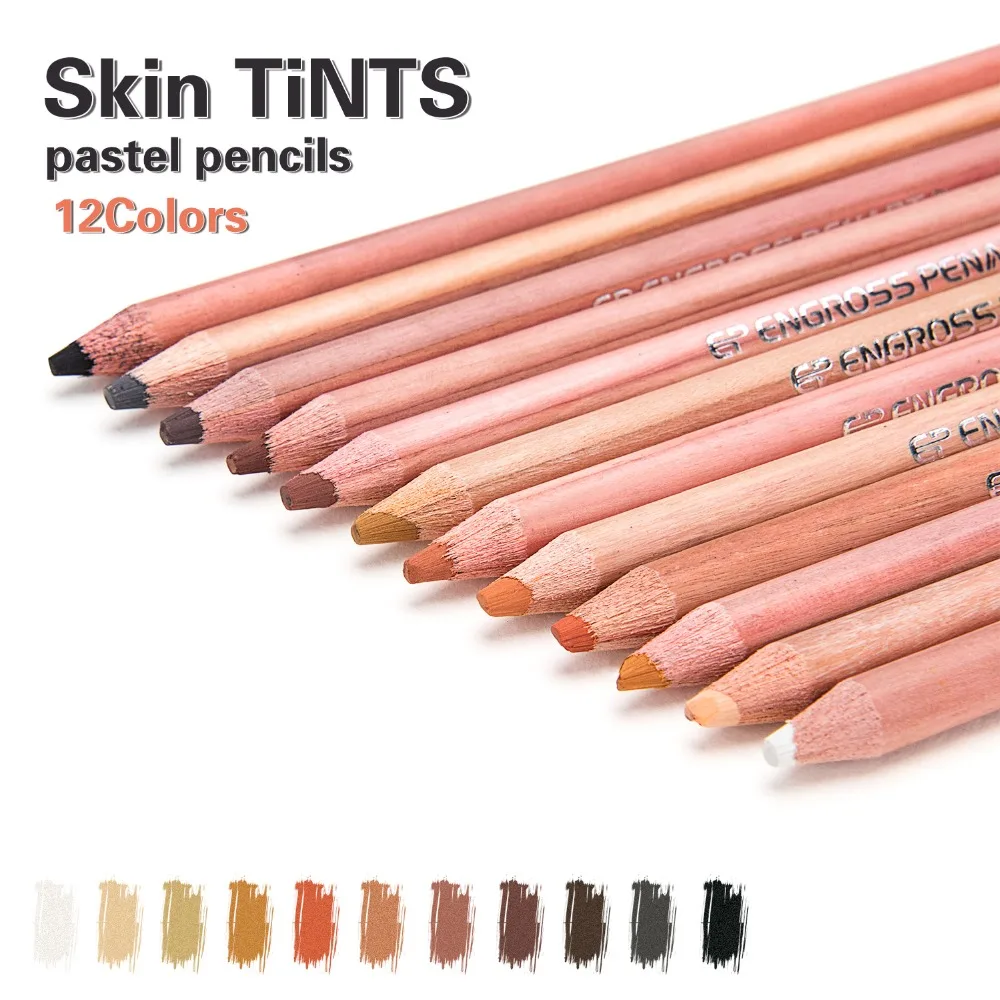 Madeira Pastel Cor Lápis Set, Base Pele, Desenho Artista, Material Escolar e de Escritório, 12Pcs