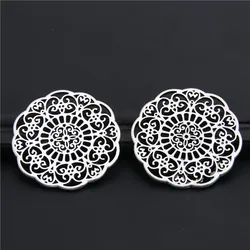 5pcs Tibetan Silver Color  Charm For Jewelry Making Bohemian Pendants Charm Ethnic Hollow Carved Flower A2977