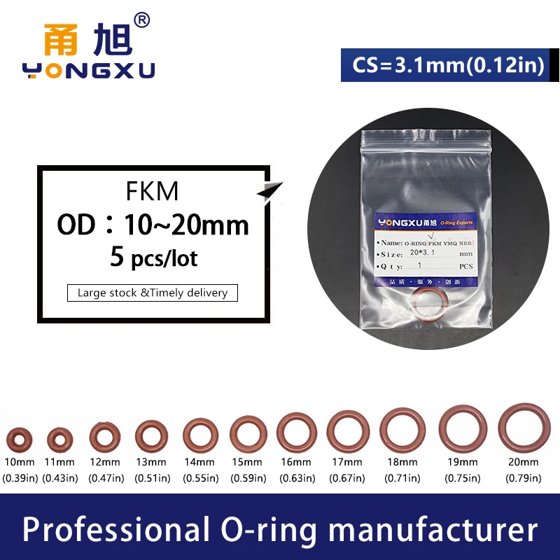 10PCS/lot Brown FKM fluororubber O-rings Seals CS3.1mm OD10/11/12/13/14/15/16/17/18/19/20*3.1mm Ring Seal Gasket Rings Washer