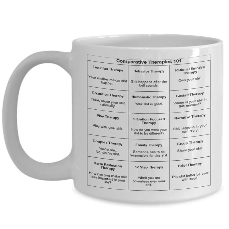 

Funny Mental Health Counselor Social Worker Comparative Therapies 101 - Therapist Ceramic 11 Oz White Coffee Mug