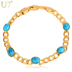 U7 Minimalist Chain Love Bracelet Statement Gold Color Oval Turquoise Stone Fashion Bracelet For Women Wedding Jewelry Gifts