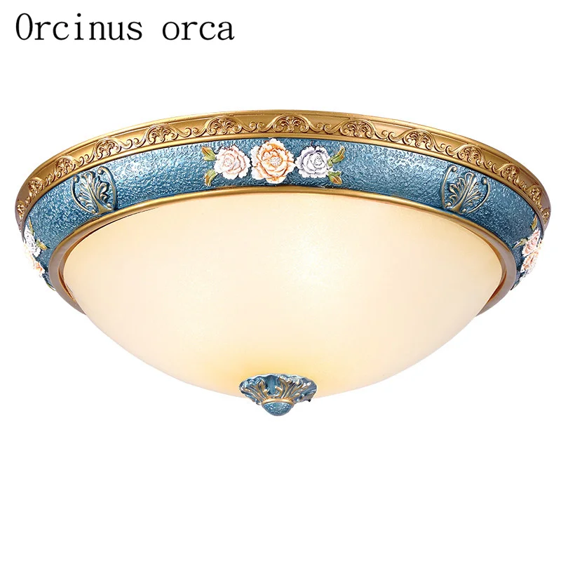 European simplified antique ceiling lamp dome Room Restaurant bedroom balcony American Creative carving glass ceiling light