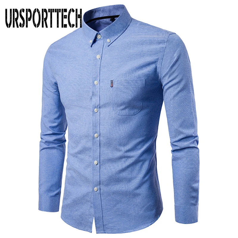 Camisa de vestir Oxford de manga larga para hombre, Camisa lisa con bolsillo en el pecho izquierdo, de alta calidad, informal, de ajuste Regular, con botones