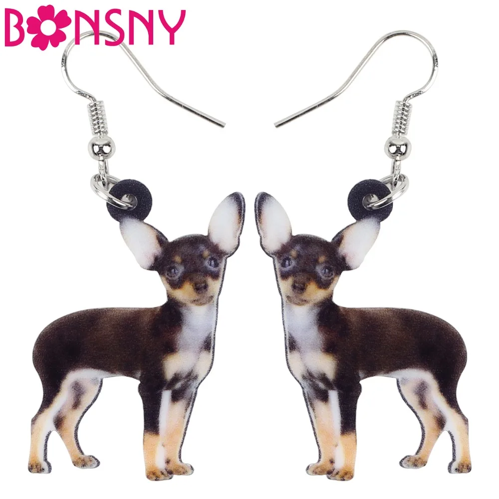 Bonsny Acrylic Anime Chihuahua Dog Earrings Big Long Dangle Drop Animal Jewelry For Women Ladies Teens  Accessories 2018 News