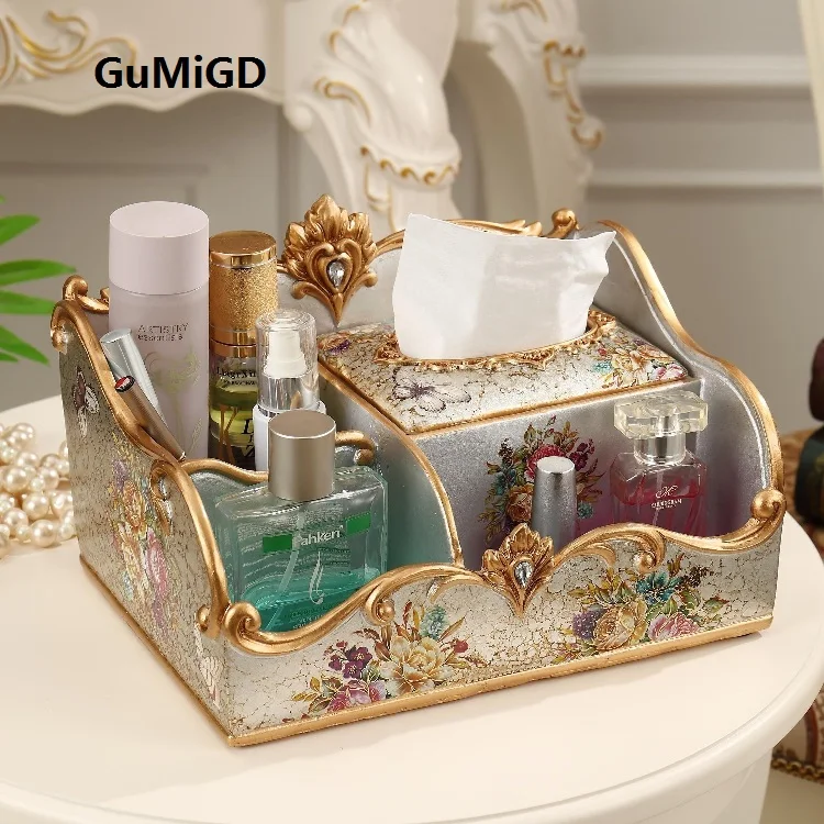 Cover dresser finishing box creative multifunctional tissue box ornaments cosmetic storage box European large desktop