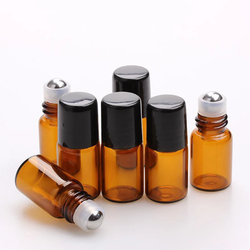 600Pcs/Lot 2ml Glass Roller Bottle Amber Glass Roll-On Fragrance Perfume Bottles Stainless Steel Ball Essence Roll On Bottle