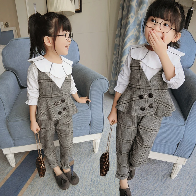 

Special Offer 2023 Spring Summer Girls Plaid Suit Female Baby Kid Vest Coat + Pants Clothes Twinset Children's Clothing Set X348