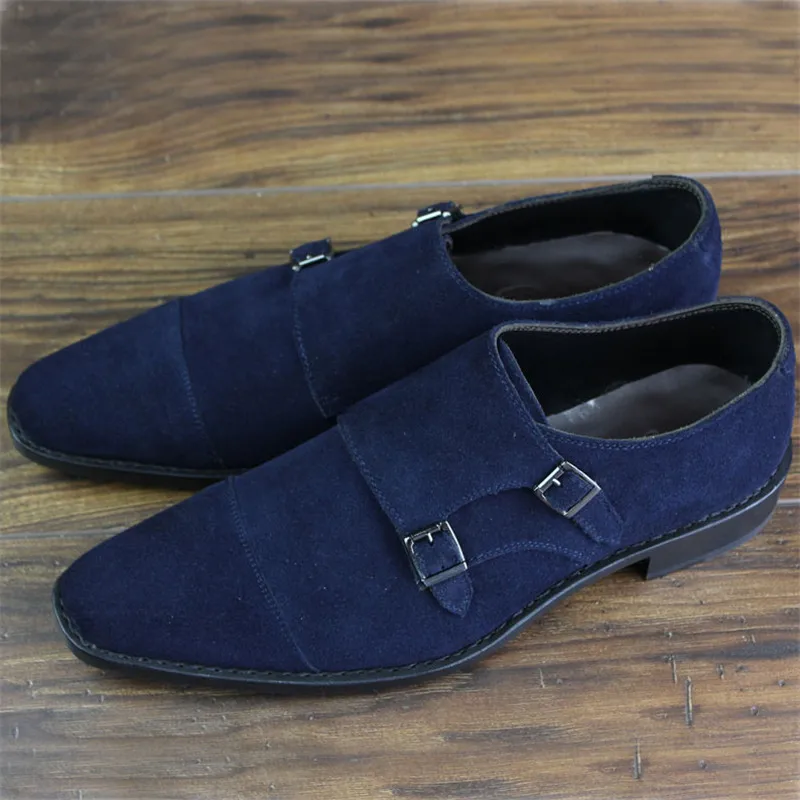 MALONEDA Bespoke High-quality Men's Handmade Cow Suede Leather Double Monk Strap Casual Shoes With The Goodyear Welted