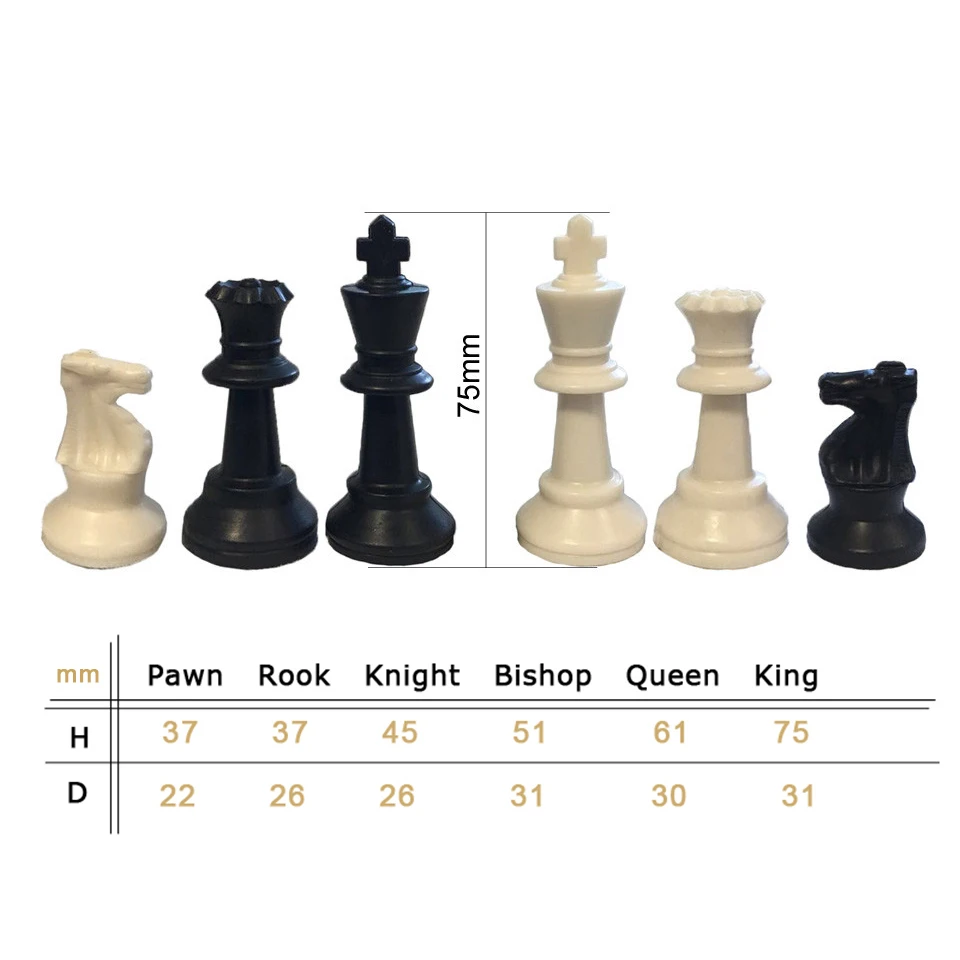 Plastic Chess Pieces 32 Pcs Chess Set King Height 49/64/75/95 mm Chess Game Standard Medieval Chessmen for Travel Board Games