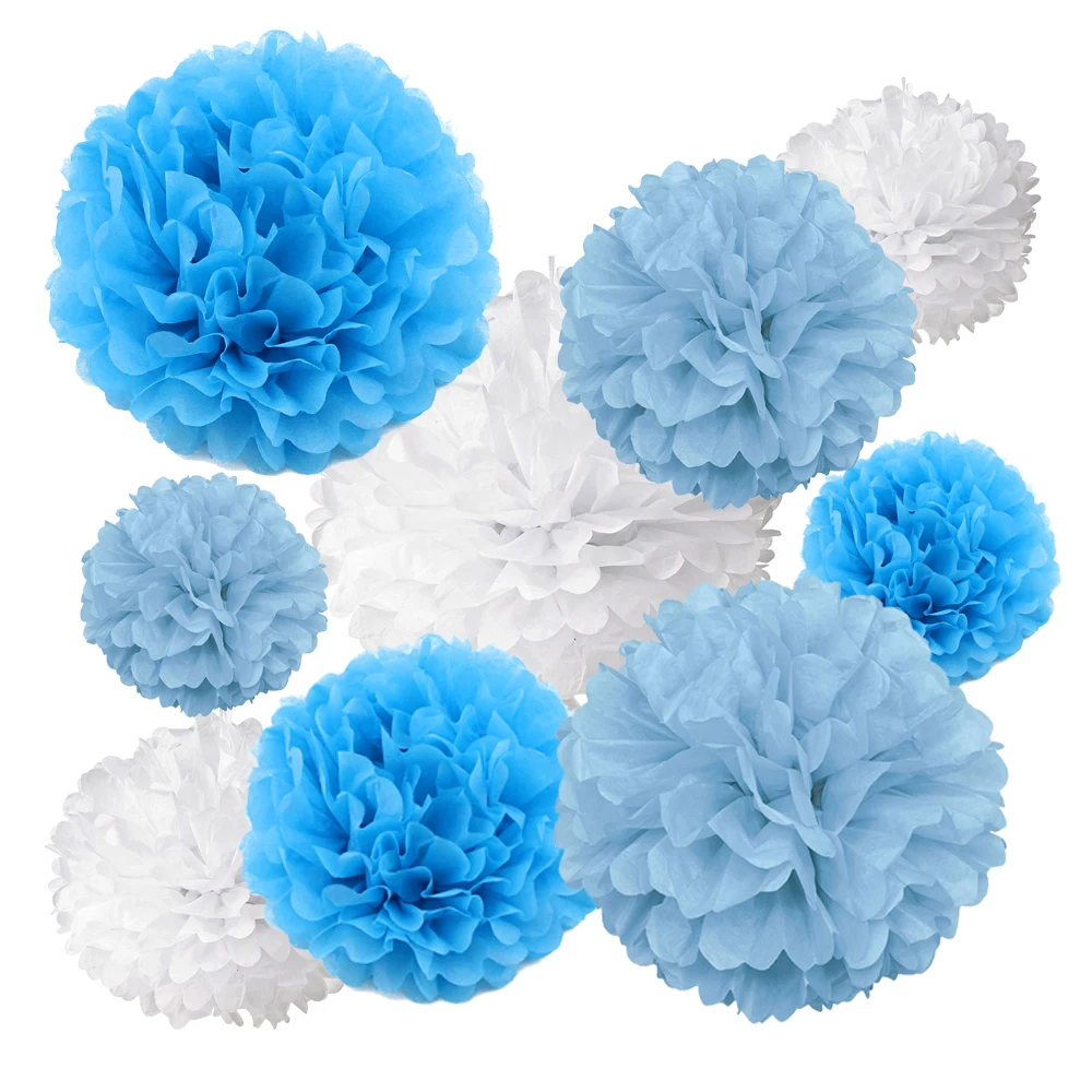 

One Pack (18PCS) Tissue Hanging Paper Pom Poms Flower Ball Wedding Party Outdoor Decoration Craft Kit PF-18BL