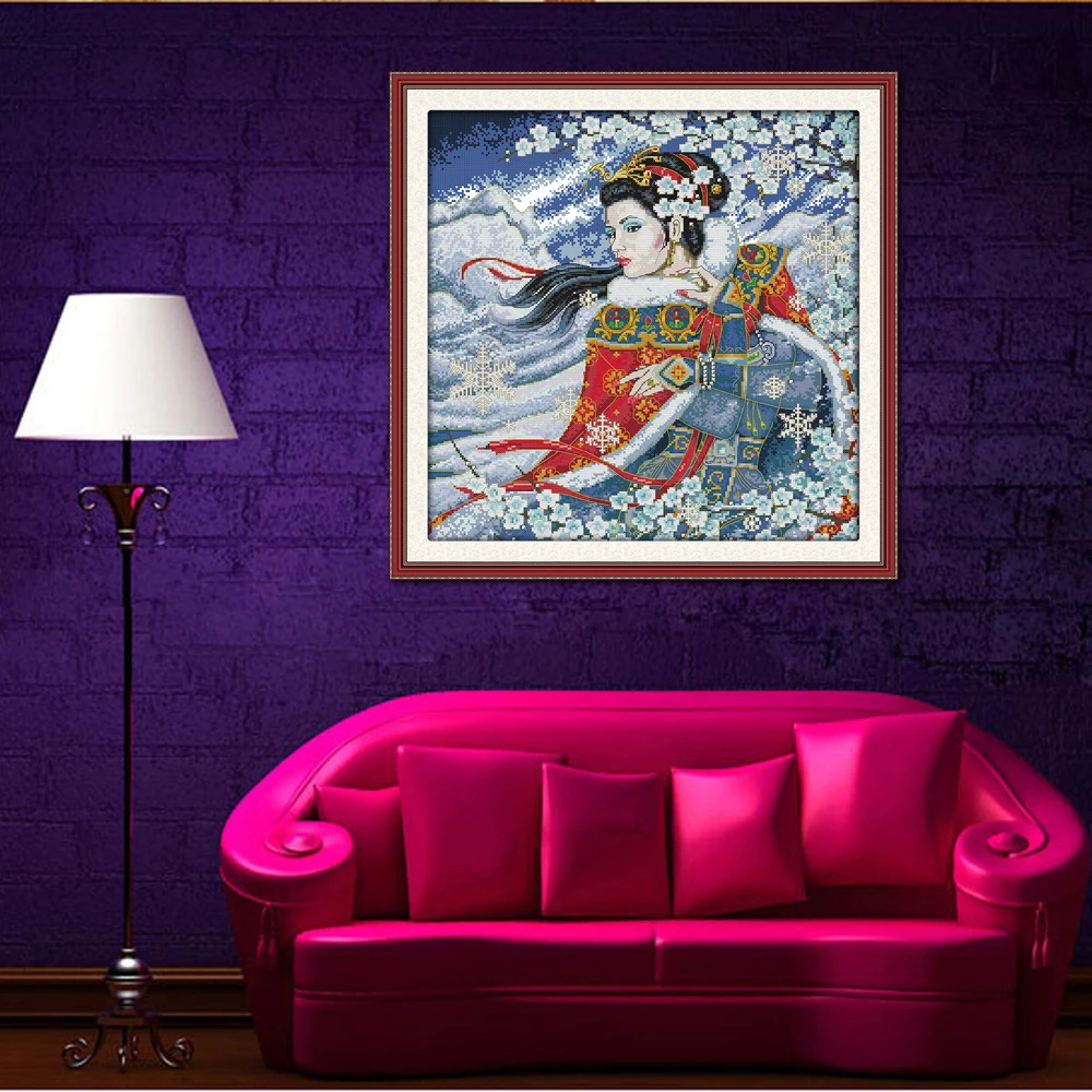 Joy Sunday Chinese Ancient Beauty Cross Stitch Kits, The Beauty in Snow Night Home Decoration,  R930