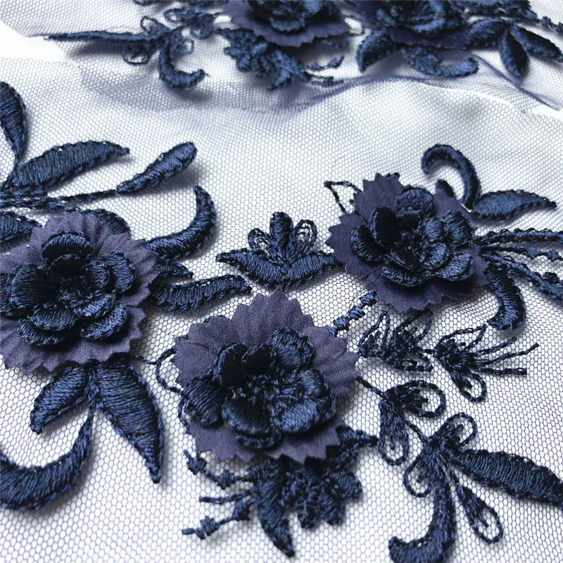 2 PCS 22 CENTIMETRI Ricamato Sew On Patch Navy Blu Fiori Nappa Lace Trim Maglia Appliques Da Sposa Per La Sposa Da Sera vestito FAI DA TE Decor