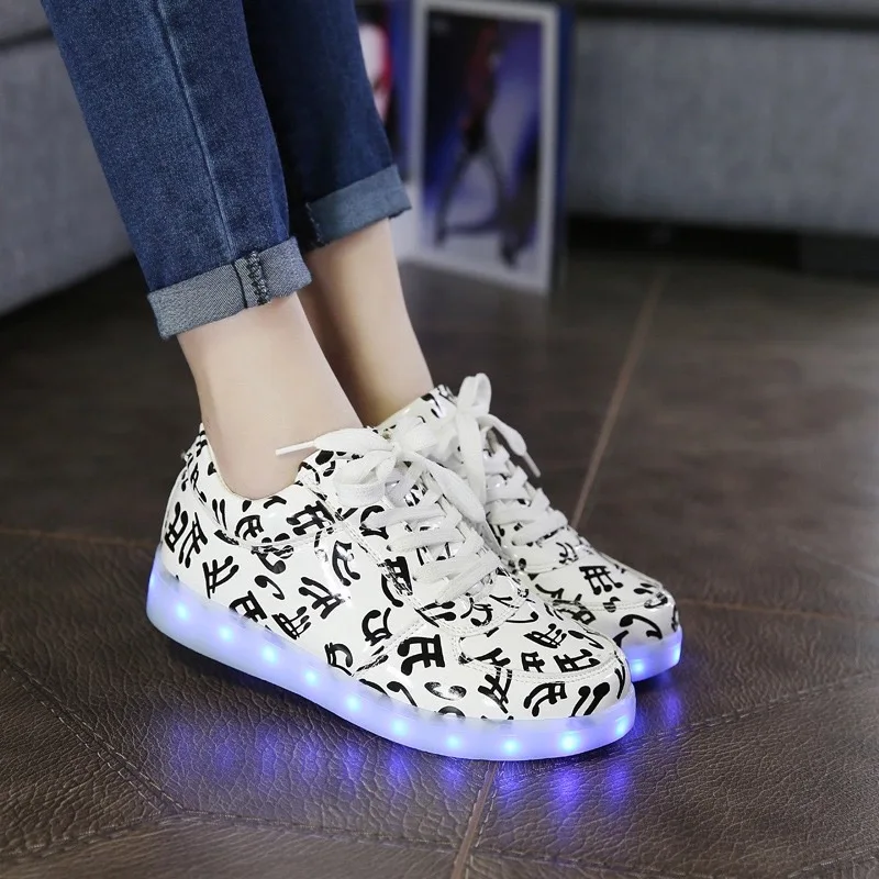 UncleJerry Musical Note Glowing Led Sneakers for boys,girls,men and women USB Charging Light Up Shoes Adult Fashion Party Shoes