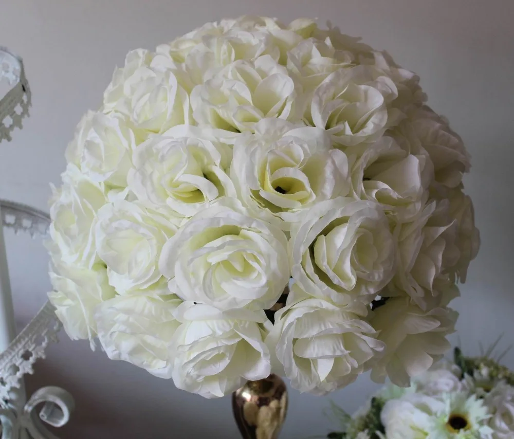 

SPR 45cm*4 pcs Rose kissing ball artificial silk flower wedding decoration ivory color-2015 Newly design