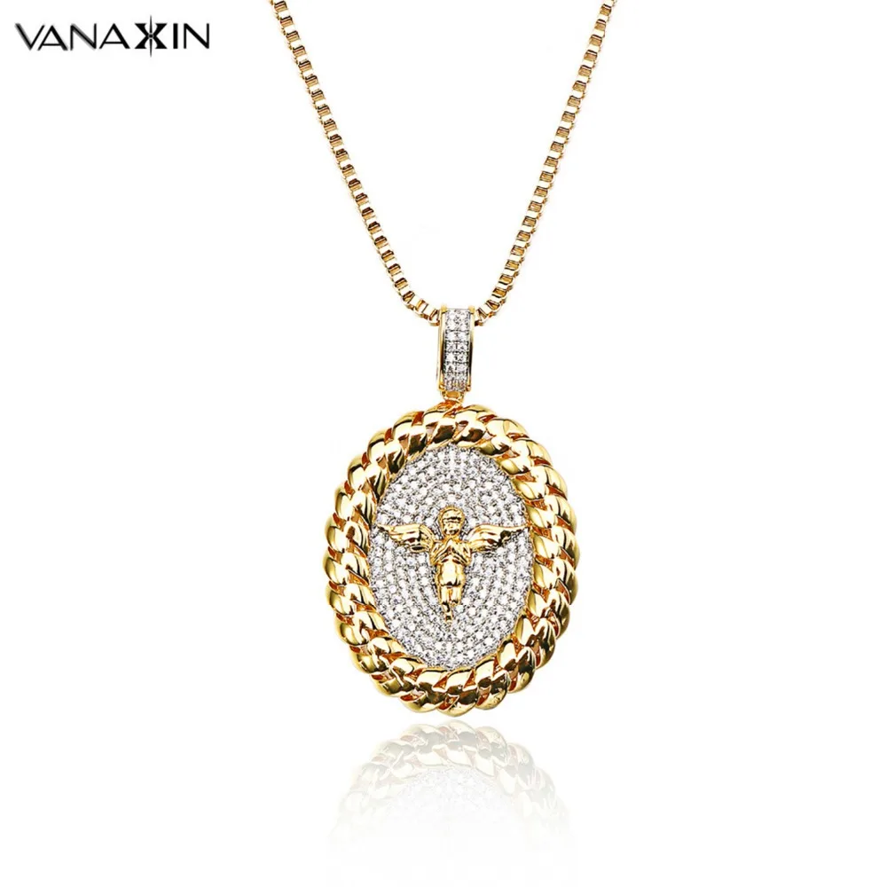 

Men's Baby Angel Cherub Pendant Hip Hop Necklace Jewelry Micro Paved AAA CZ Oval Classic Gift