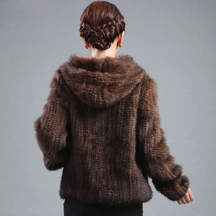 New mink fur coat women\'s long-sleeve top fashion all-match Mink knit jacket mink knitted fur coat