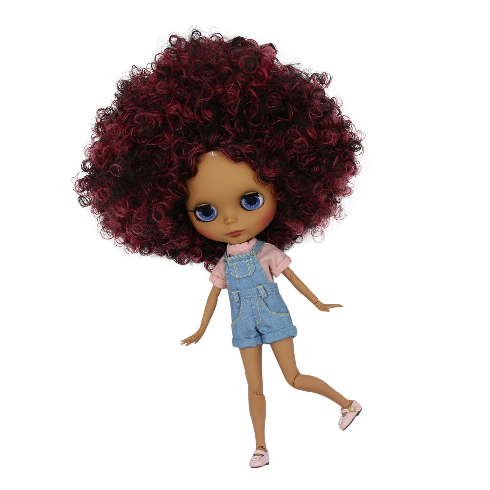 ICY DBS Blyth doll QE155/9103 with black skin joint body and matte face and red mixed hair