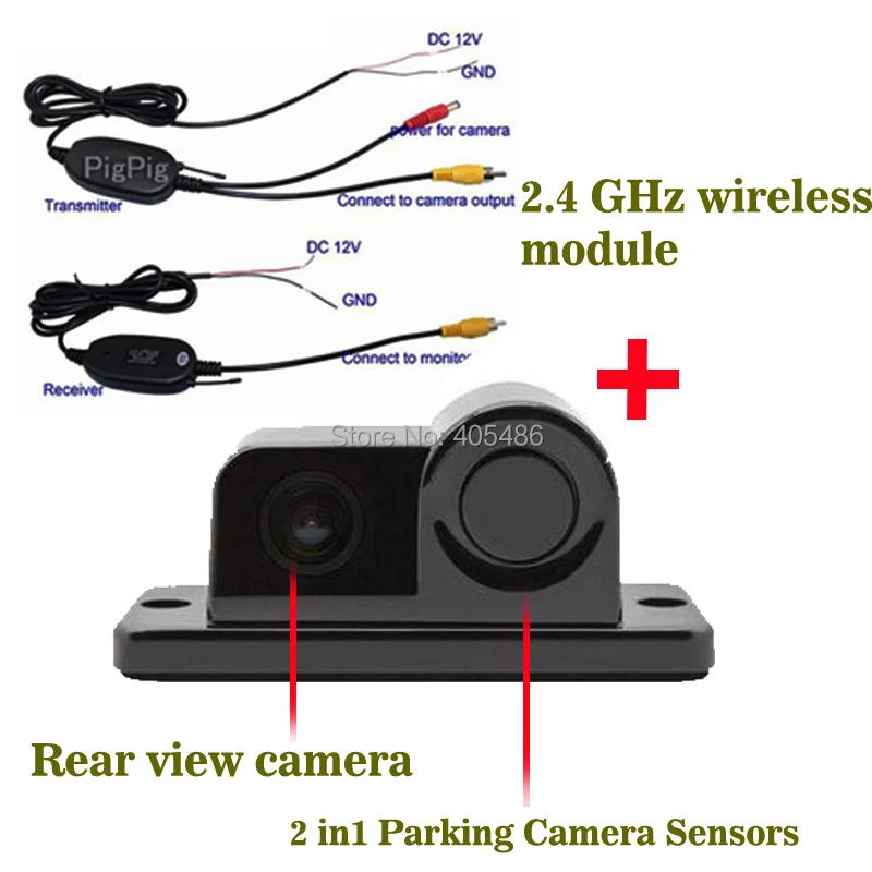 

universal 2in1 wireless automobiles car electronics parking sensors black sensors reversing radar car rearview camera waterproof