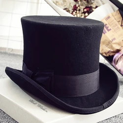 18.0cm(7 in.) Black Men or Women  Wool High Top Hat /Uncle Sam Magician Stove Pipe Hat / Gun Rose Slash Sherlock Hat