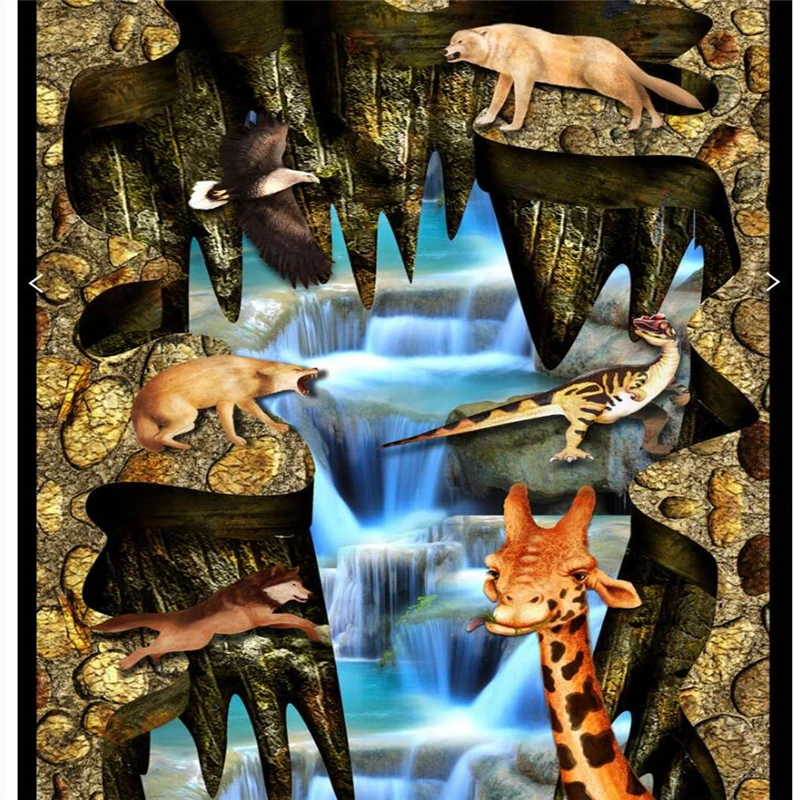 Custom creative forest animal party waterfalls 3D floor three-dimensional decorative painting non-slip self-adhesive paste