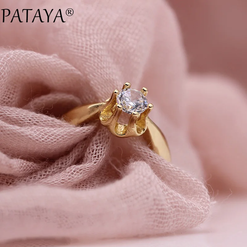 PATAYA New Fashion 585 Rose Gold Color Round Natural Zirconia Rings Women Girls Party Simple Noble Jewelry Cute Small Fine Ring