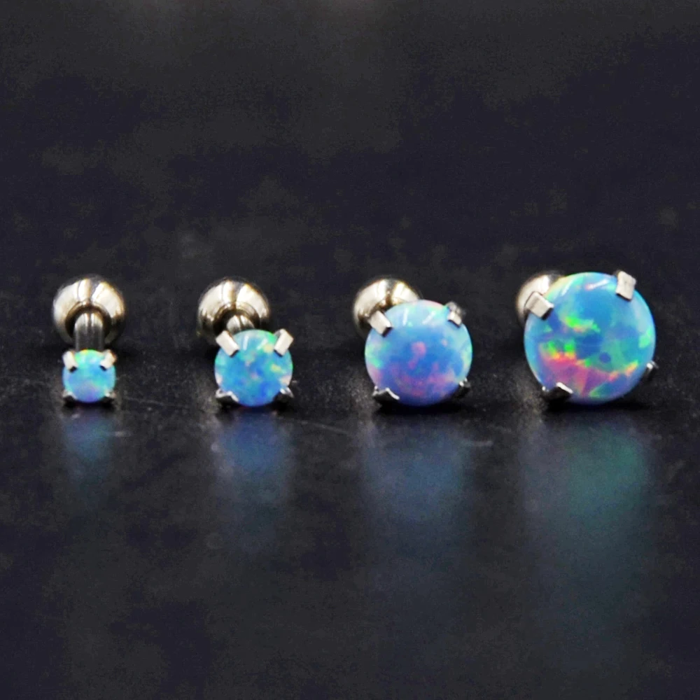 1PC 16g Surgical Steel Round Crystal Opal Ear Helix Tragus Top Upper Ear Earring Stud Labret Earrings Body Piercing Jewelry