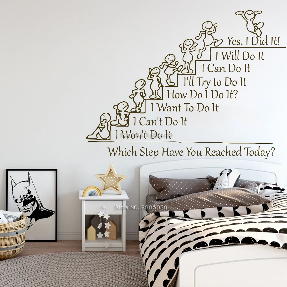 Motivation Quote Wall Decal Which Step Have You Reached Today School Class Rooms Quote Stickers Office Decals Wall Decor LC1228