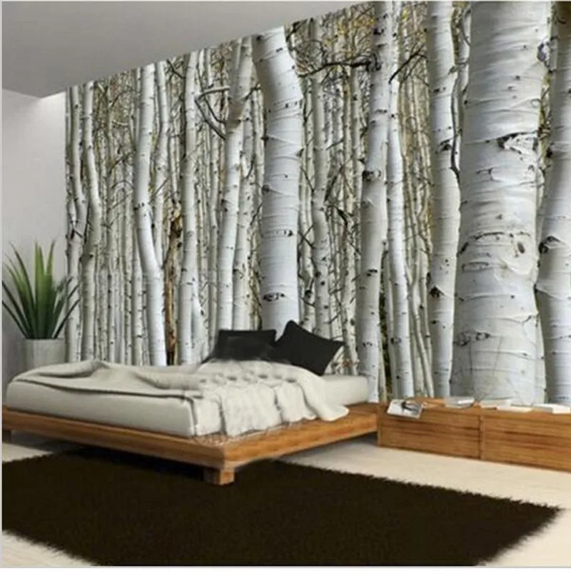 

beibehang Custom Seamless Mural Simple European 3D White Birch Forest Wallpaper Bedroom Living Room TV Wallpaper Wall Covering