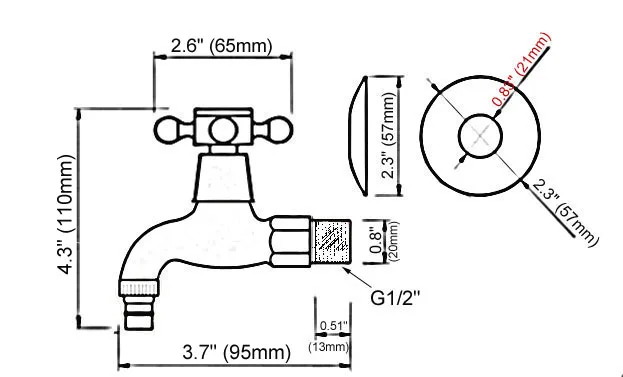 New Antique Red Copper Brass Single Cross Handle Washing Machine Tap Single Cold Water Laundry Sink Faucet aav301