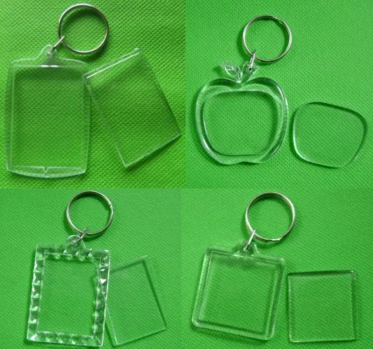 50Pcs/lot Rectangle/Heart/Round Styles Transparent Blank Acrylic Insert Photo Picture Frame Keyring Keychain DIY Split Ring Gift