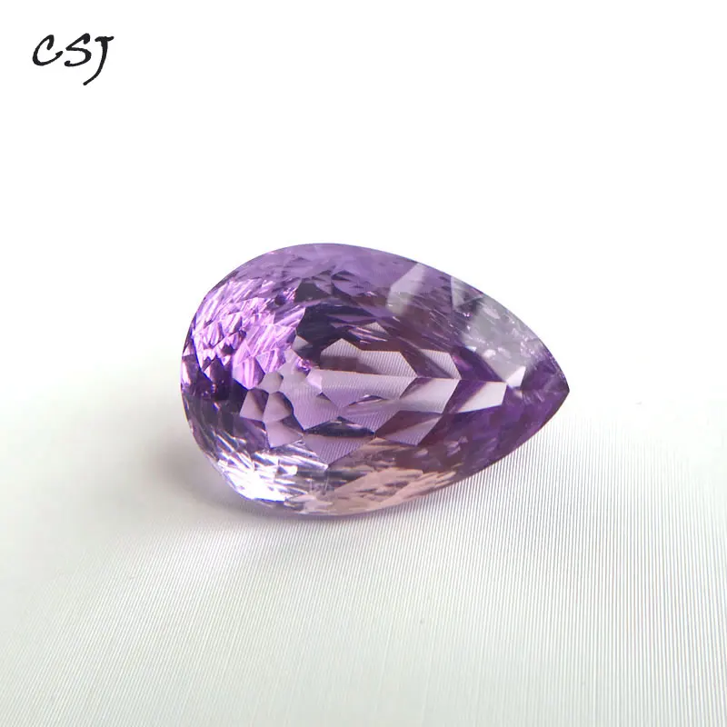 

CSJ Real natural amethyst loose gemstone pear 14*20mm 15.5ct concave brilliant cut for 925 silver gold top fine jewelry mounting