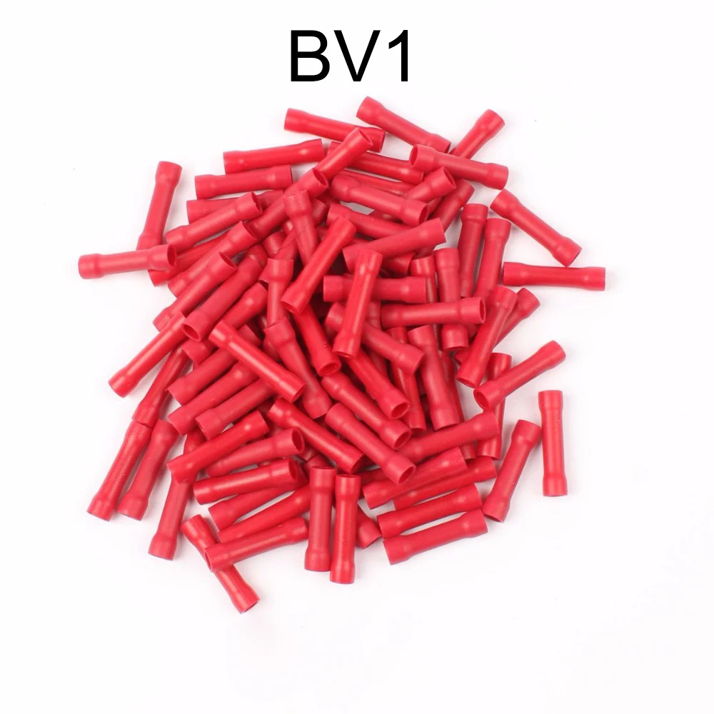 BV1.25 BV2 BV5 Full Insulating Wire Connector wire connector Butt Connectors Crimp Electrical Wire Splice Terminal 100PCS BV